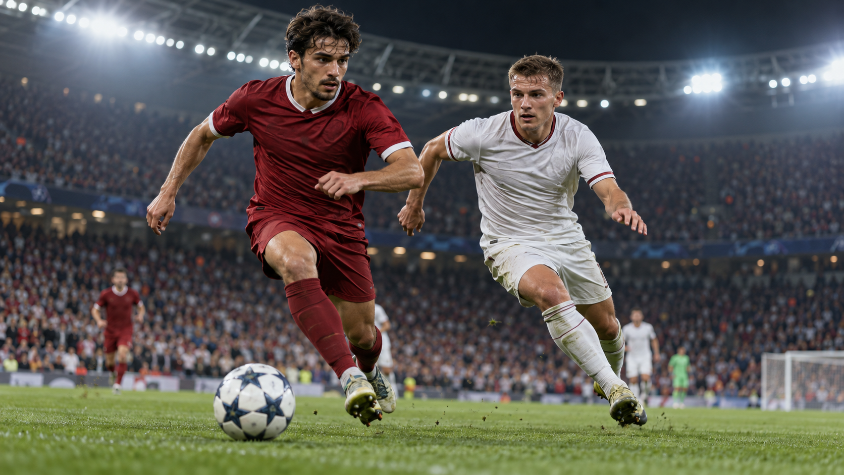 Dos futbolistas disputan el balón en un partido decisivo